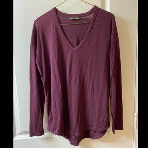 Athleta Women's XS Cloudlight Relaxed Top V-Neck Long Sleeve Burgundy